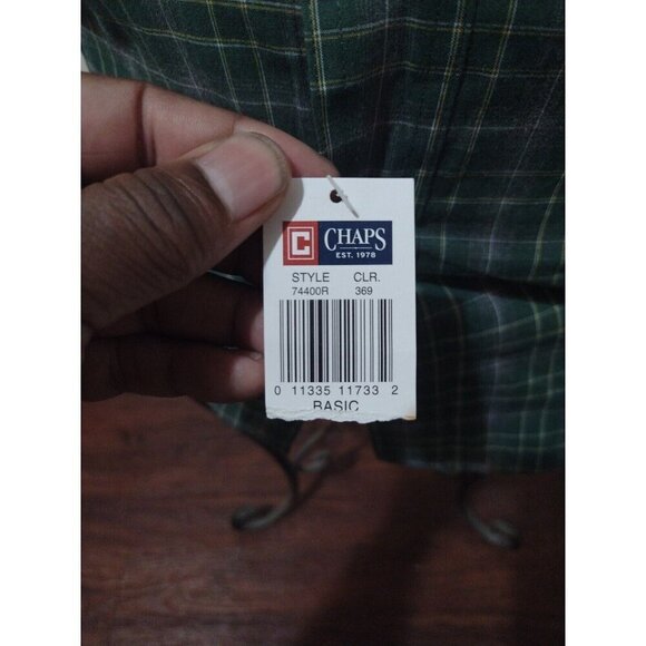 NWT Mens CHAPS Easy Care Button Front Green Plaid Shirt Long Sleeve S Small $55 - Picture 2 of 11